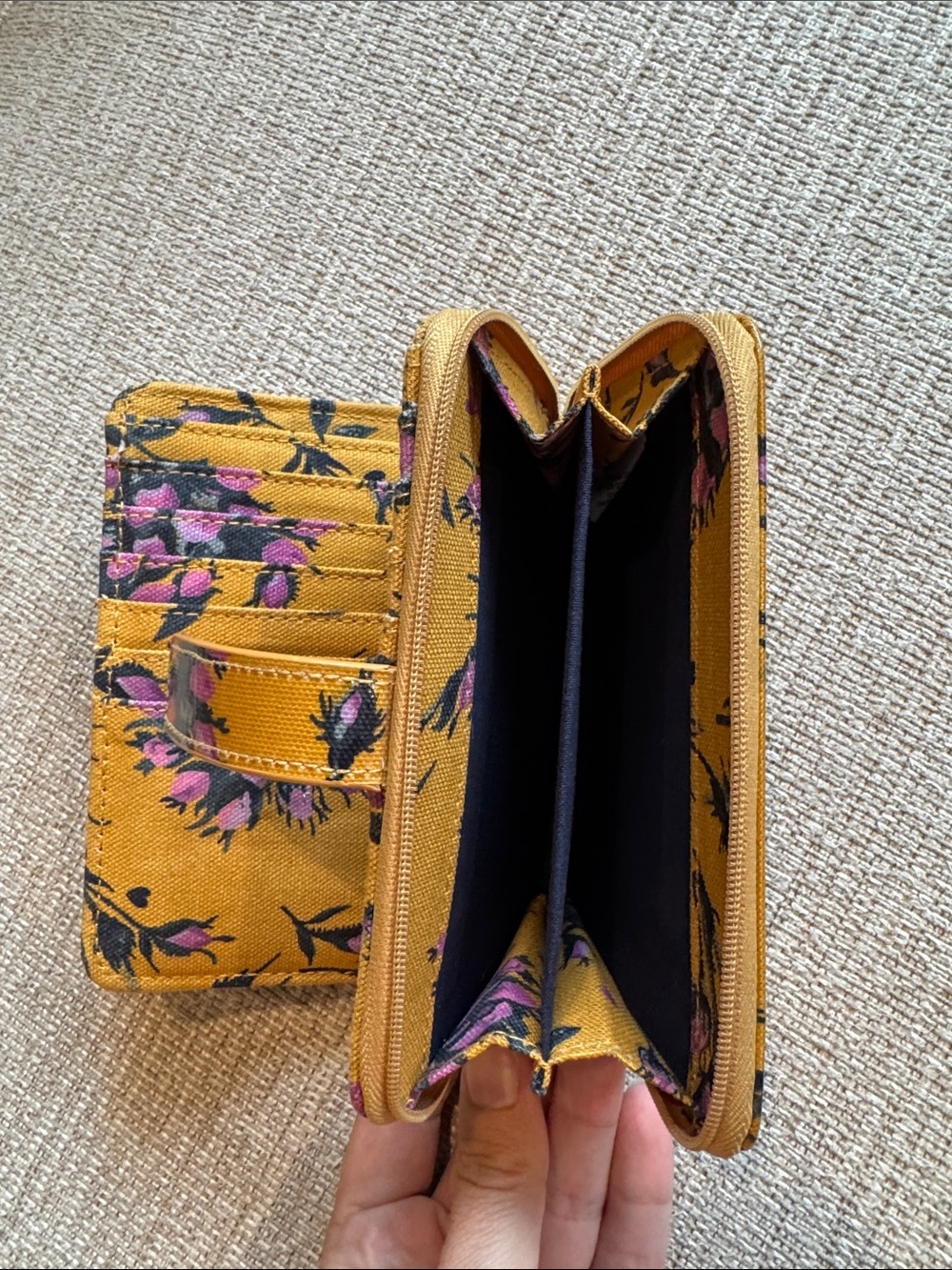 Cath Kidston Yellow Floral Snap Wallet Clutch with Pink Accents - Picture 4 of 6